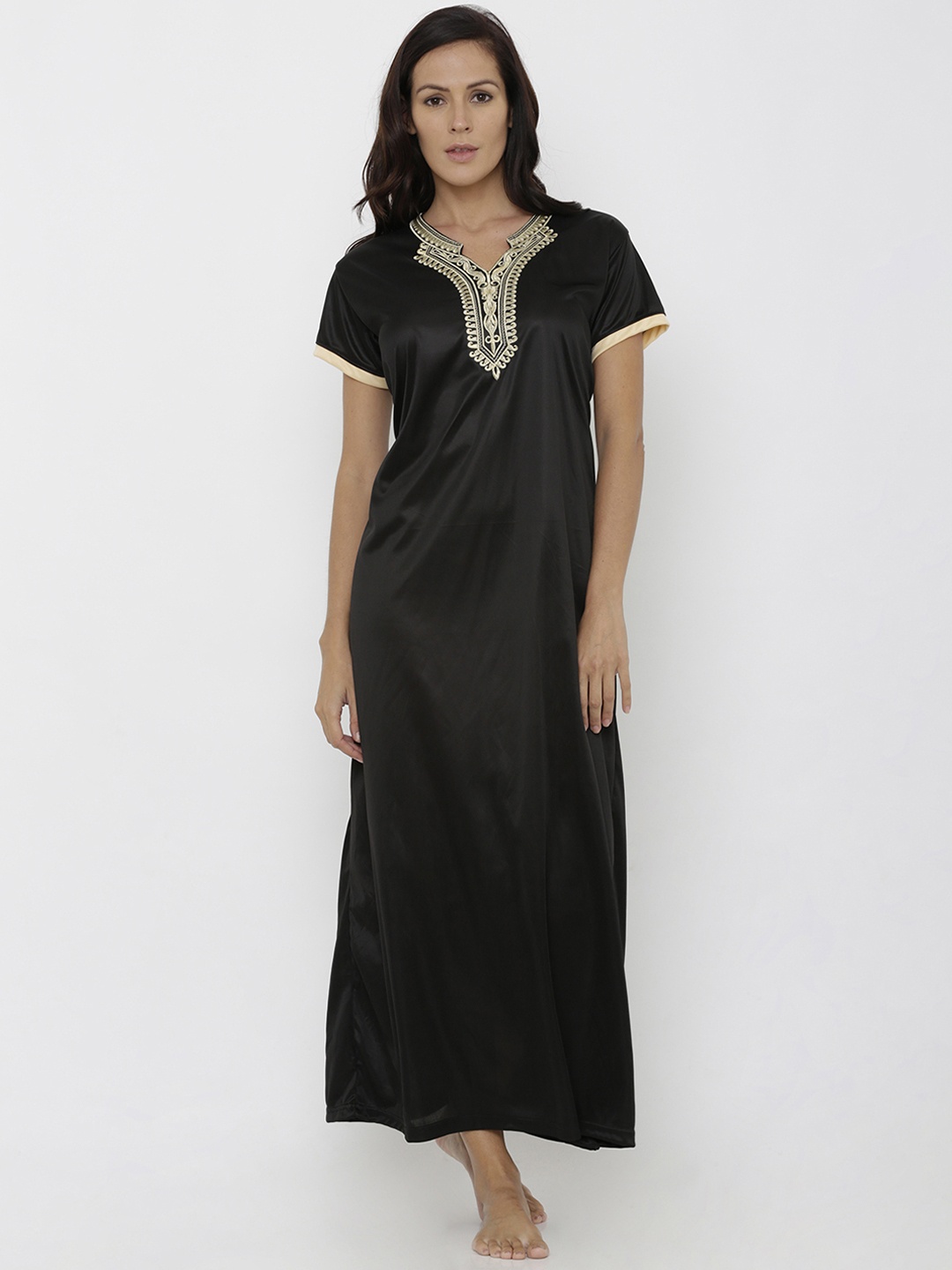 

Pretty Awesome Black Embroidered Nightdress PTAW191