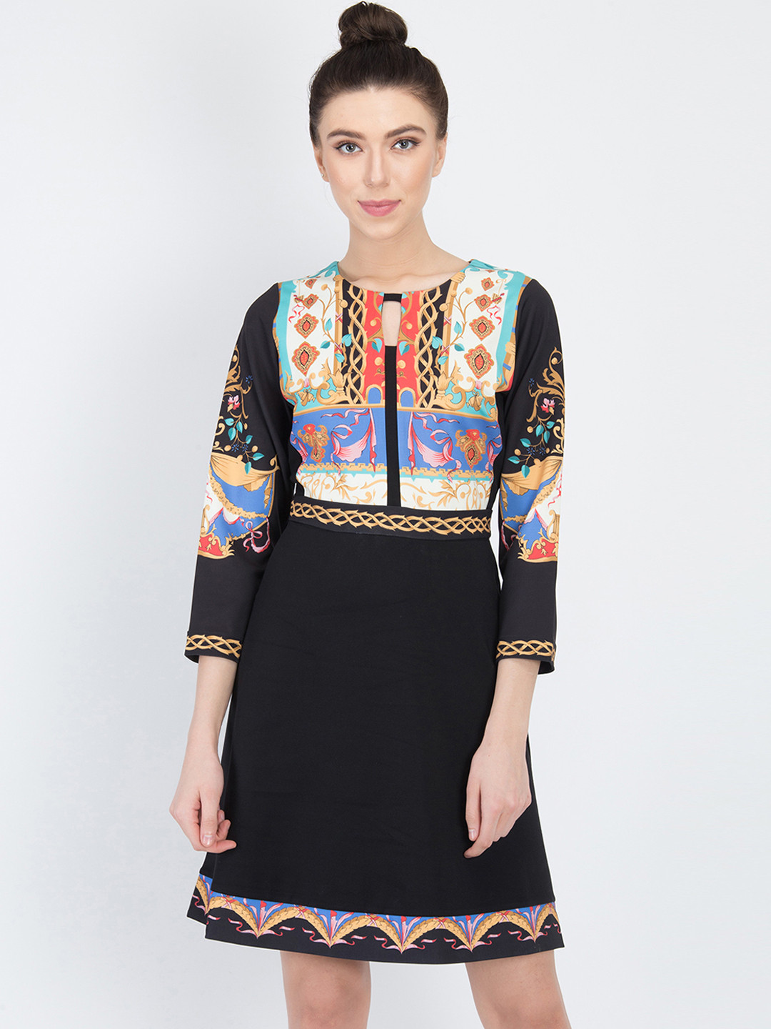 

NIZA Women Black Printed A-Line Dress