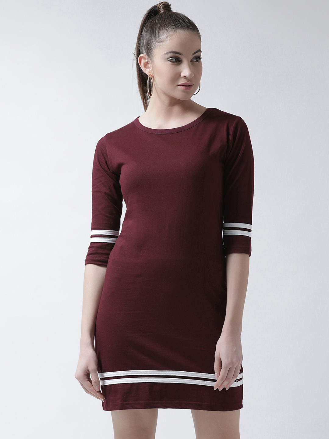 

The Dry State Women Burgundy Solid T-shirt Dress