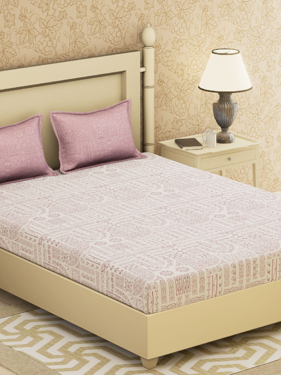

Boutique Living India Pink Ethnic Motifs Flat 300 TC 1 Double Bedsheet 2 Pillow Covers