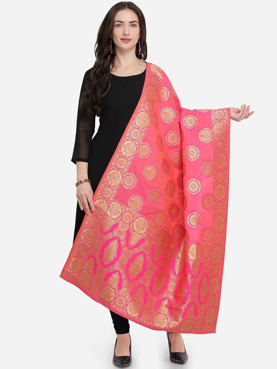 mf Pink Woven Design Dupatta