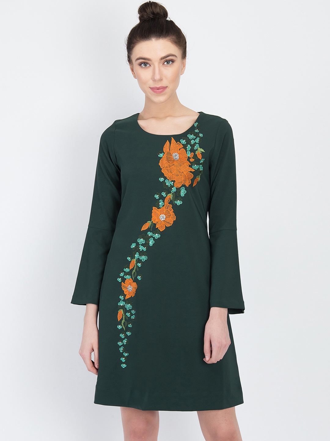 

NIZA Women Green Embroidered A-Line Dress
