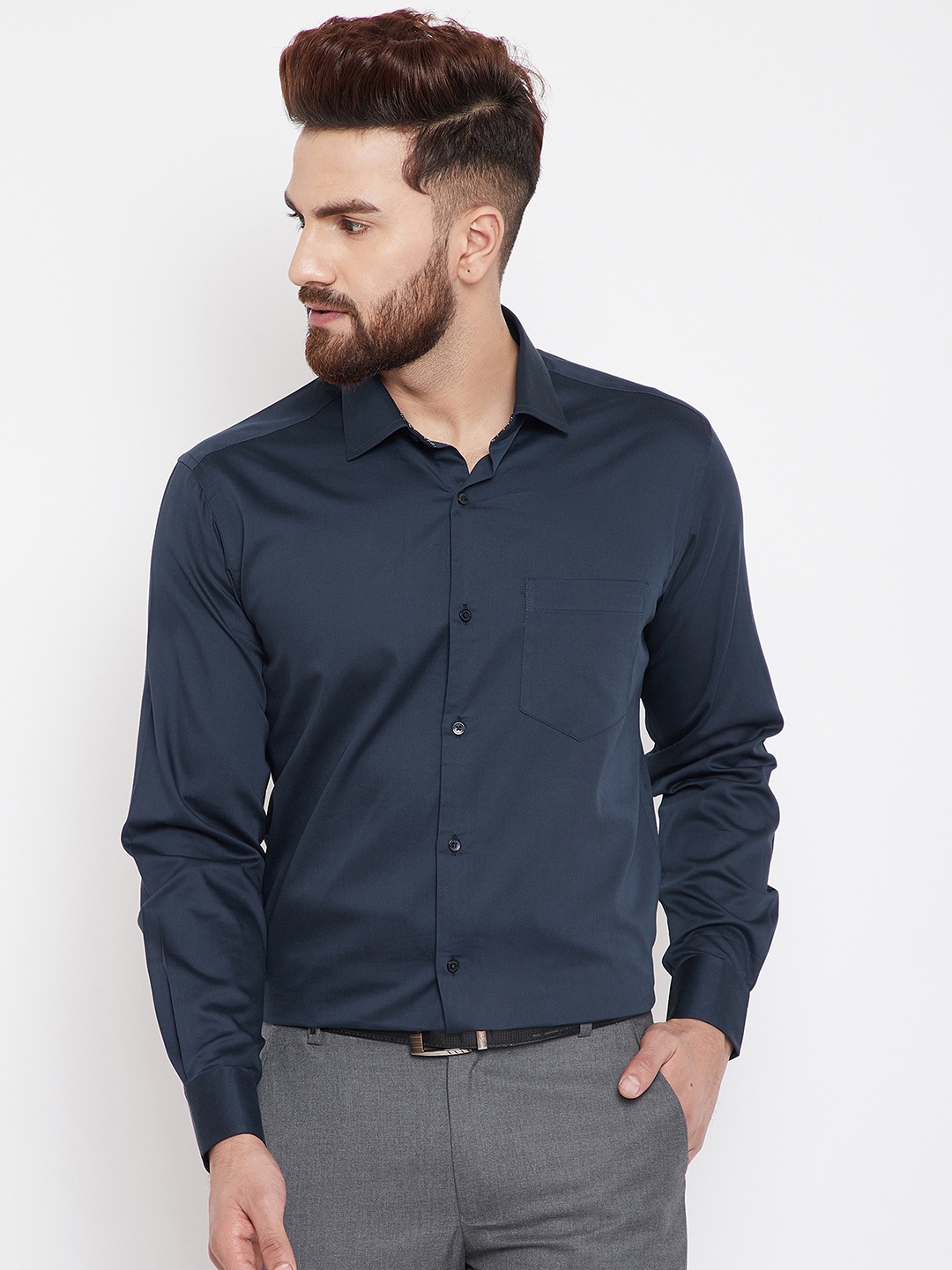 

Canary London Men Navy Blue Smart Slim Fit Solid Semiformal Shirt