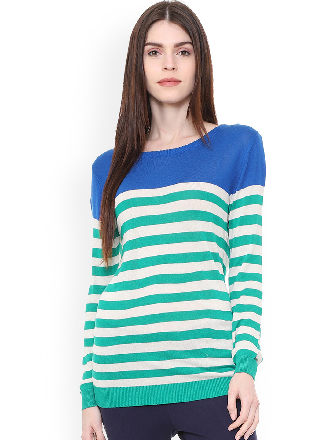 

Allen Solly Woman Green & White Striped Top