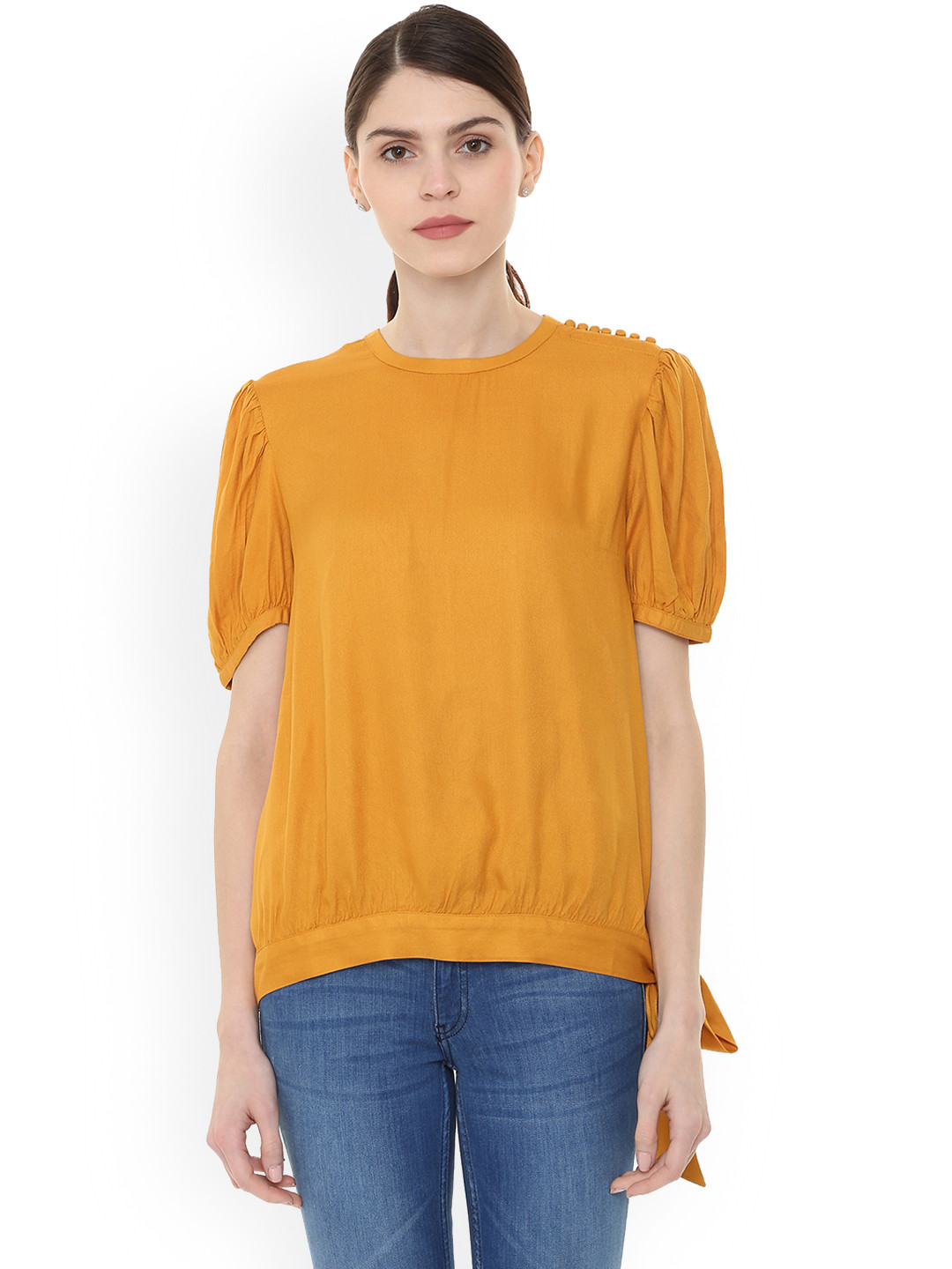 

Allen Solly Woman Yellow Solid Puff Sleeves Top