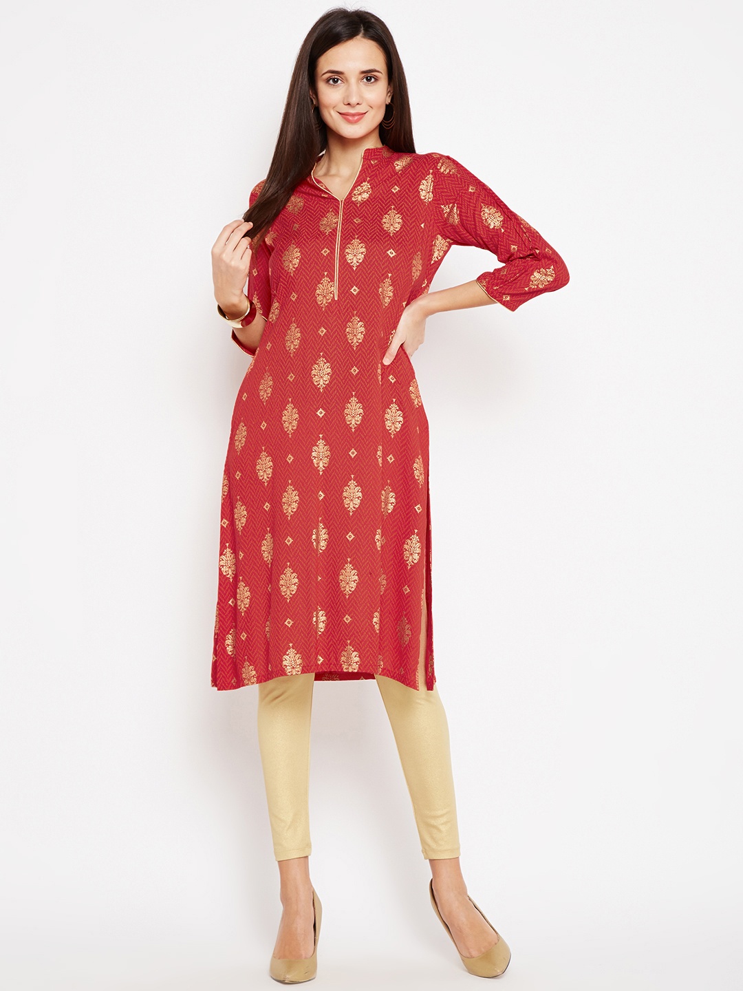 

Be Indi Women Red Printed Straight Kurti