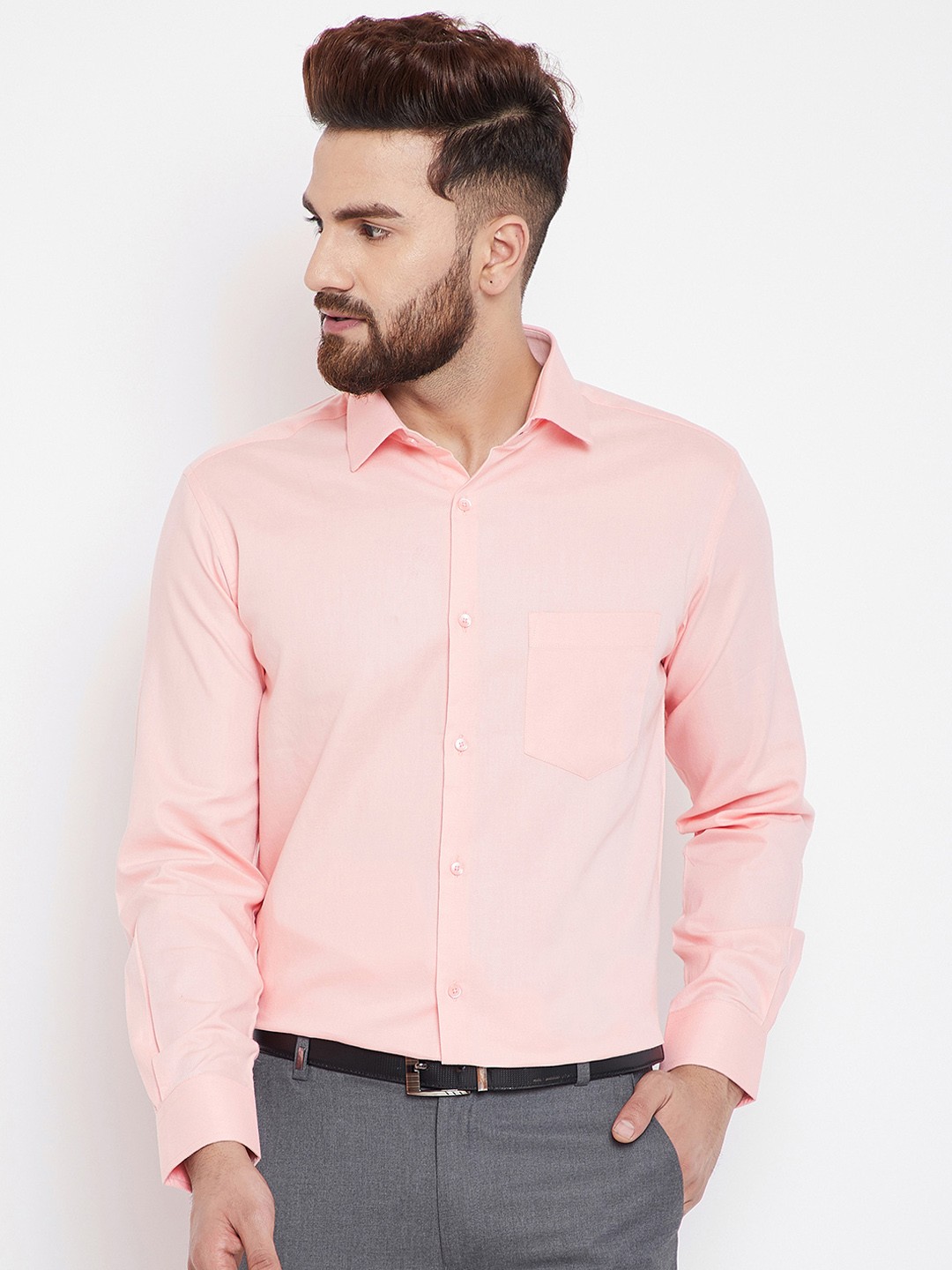 

Canary London Men Peach-Coloured Smart Slim Fit Solid Formal Shirt