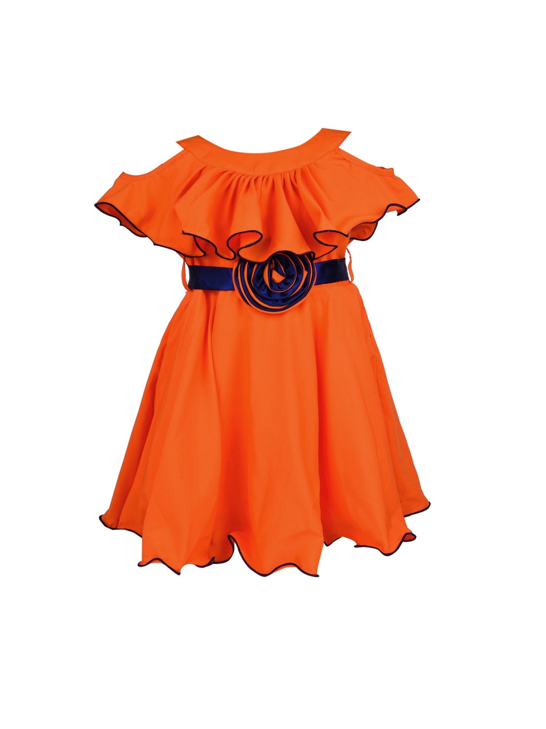 

Wish Karo Girls Orange Solid Fit and Flare Silk Dress