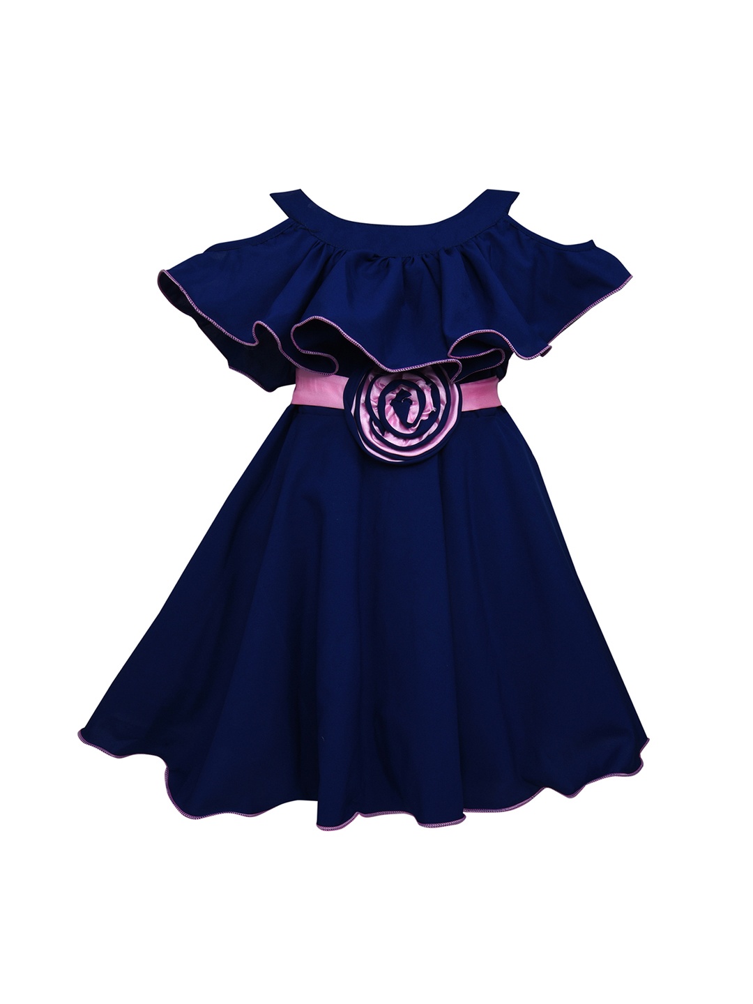 

Wish Karo Girls Navy Blue Solid Fit and Flare Silk Dress