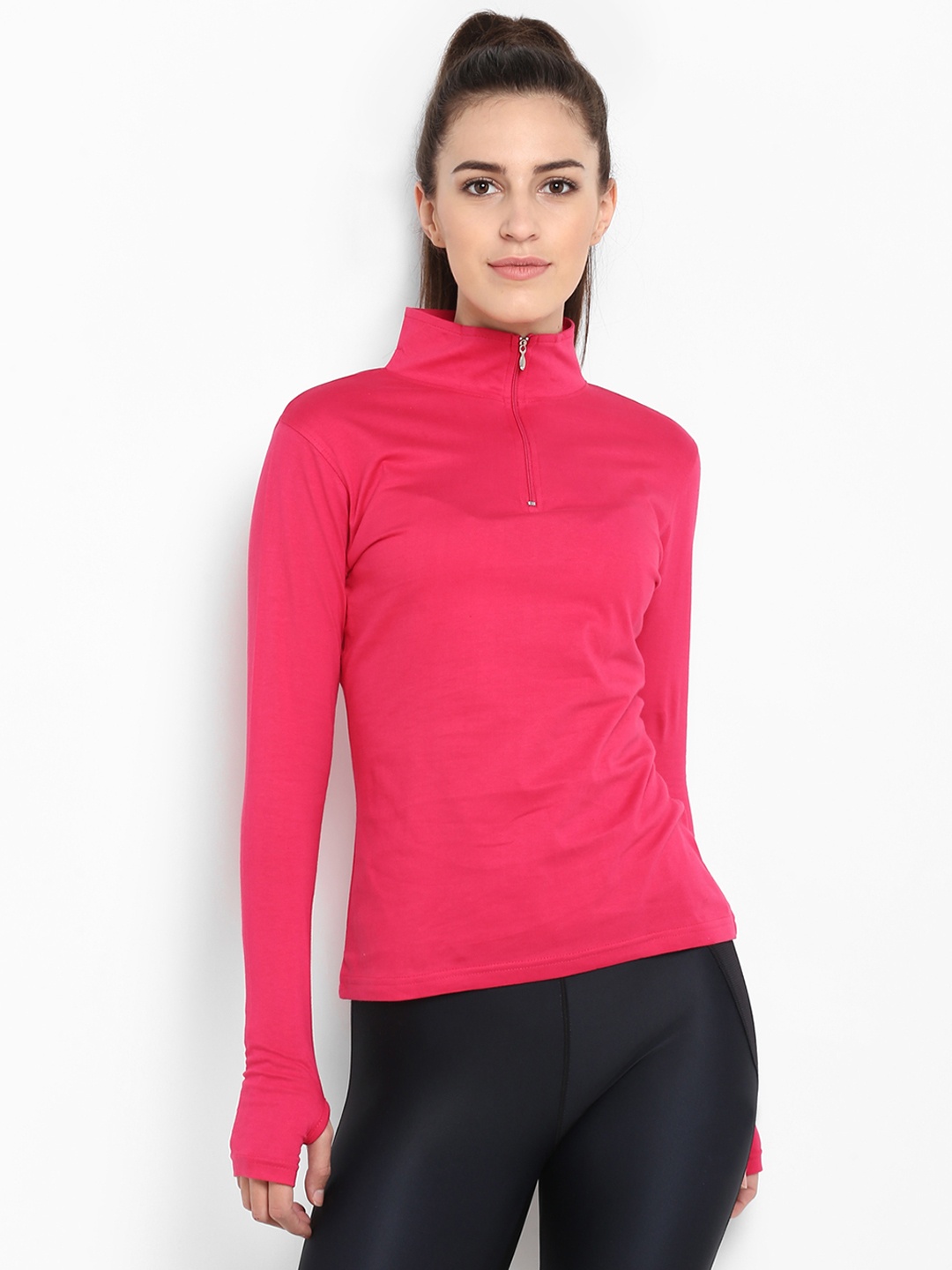 

appulse Women Pink Solid High Neck T-shirt