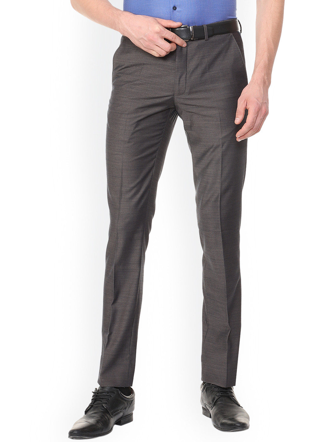 

V Dot Men Grey Skinny Fit Self Design Formal Trousers