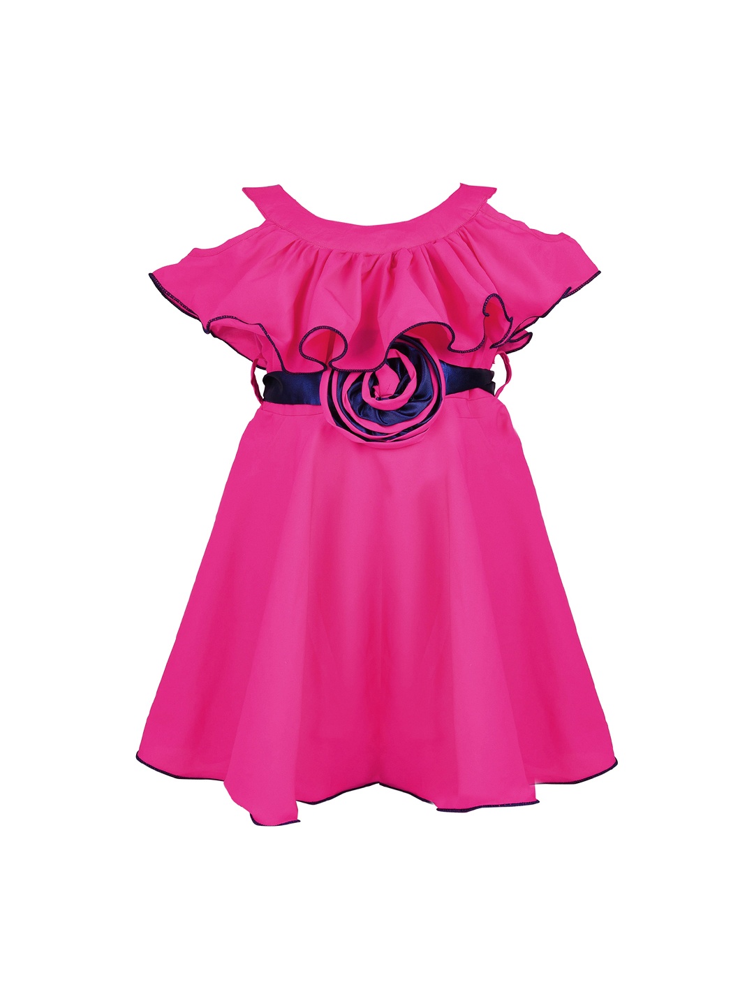 Wish Karo Girls Pink Solid Fit and Flare Silk Dress