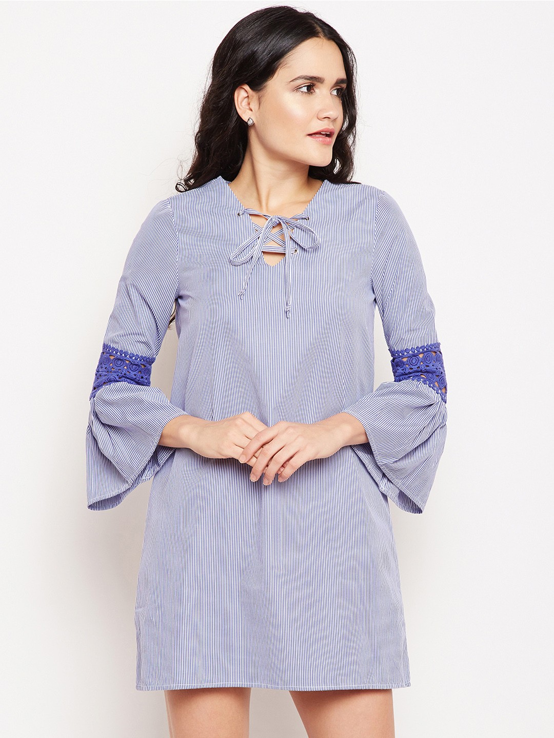 

Oxolloxo Women Blue Striped A-Line Dress