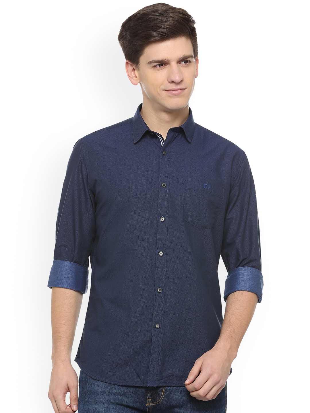 

Van Heusen Sport Men Navy Blue Slim Fit Self Design Casual Shirt