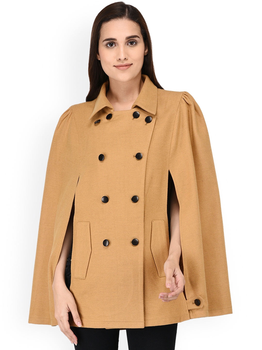 

Owncraft Women Tan-Brown Solid Woollen Cape Coat