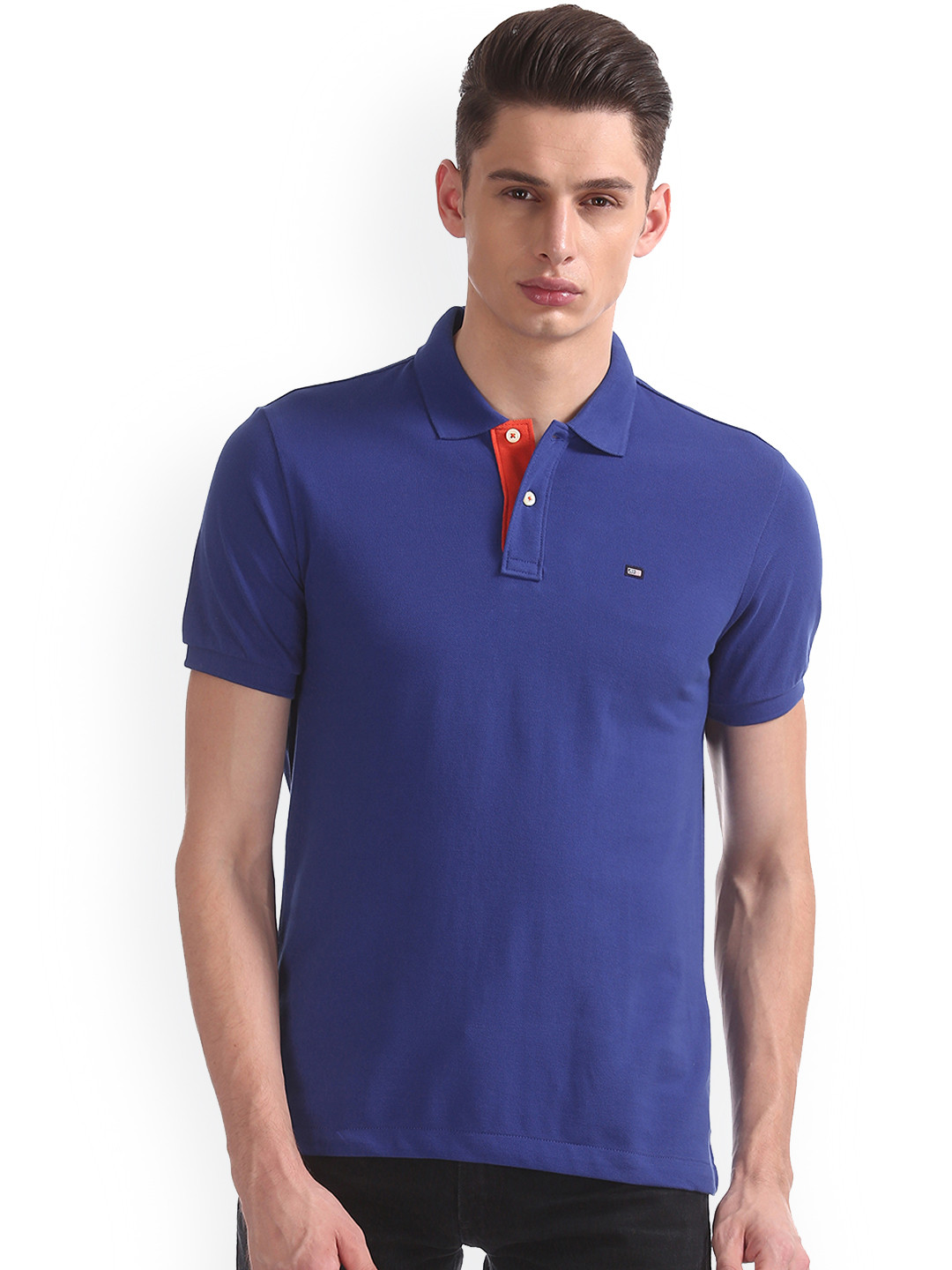 

Arrow Sport Men Blue Solid Polo Collar Pure Cotton T-shirt