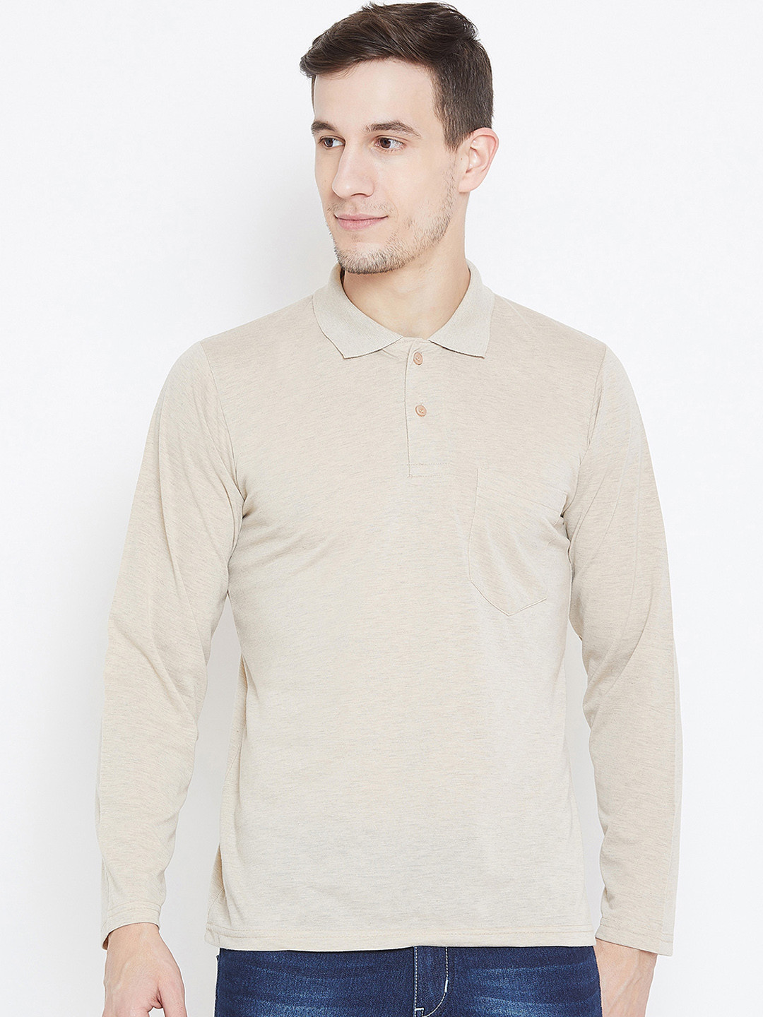 

Camey Men Beige Solid Polo Collar Pure Cotton T-shirt
