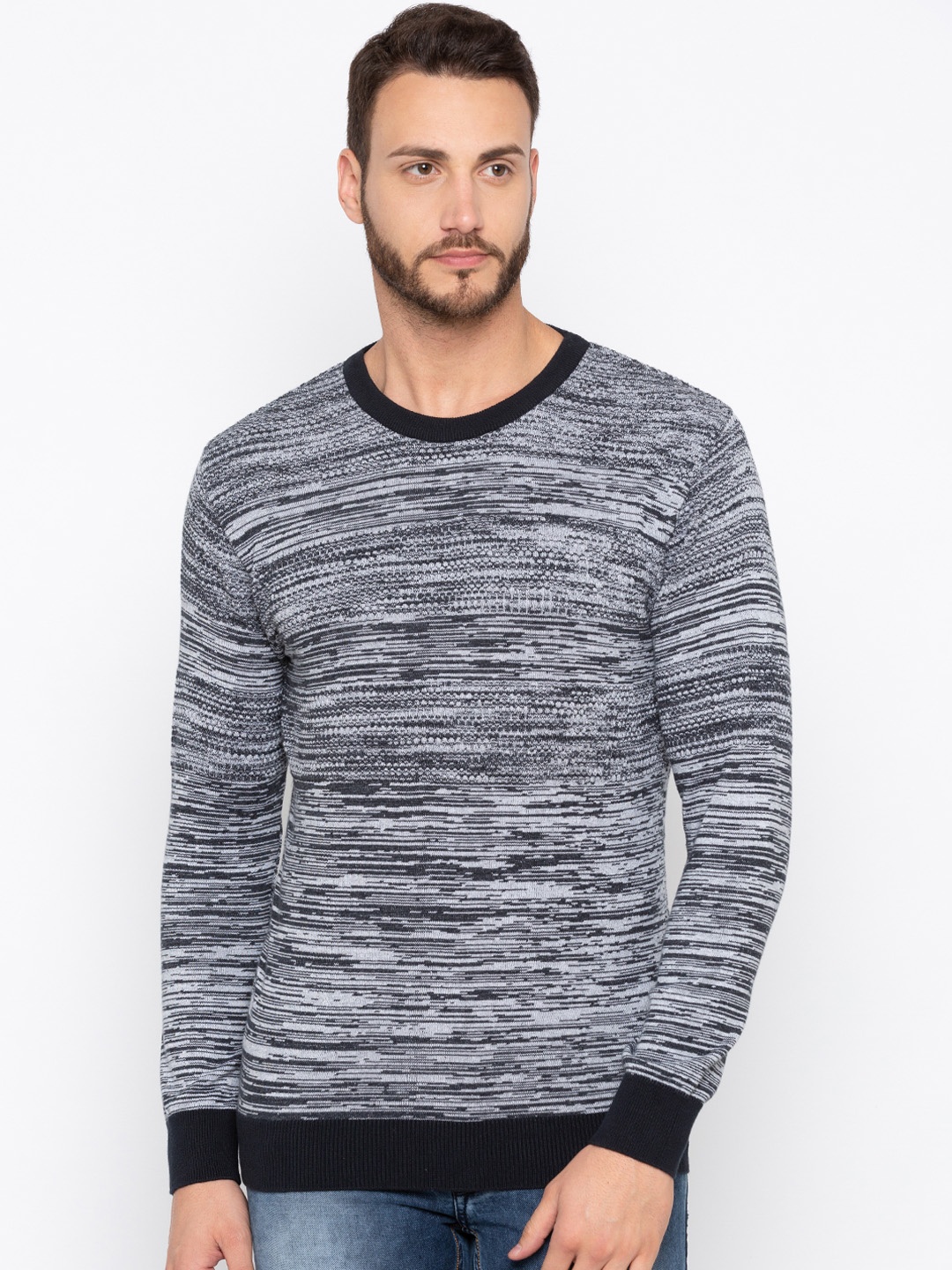 

Globus Men Grey Self Design Pullover