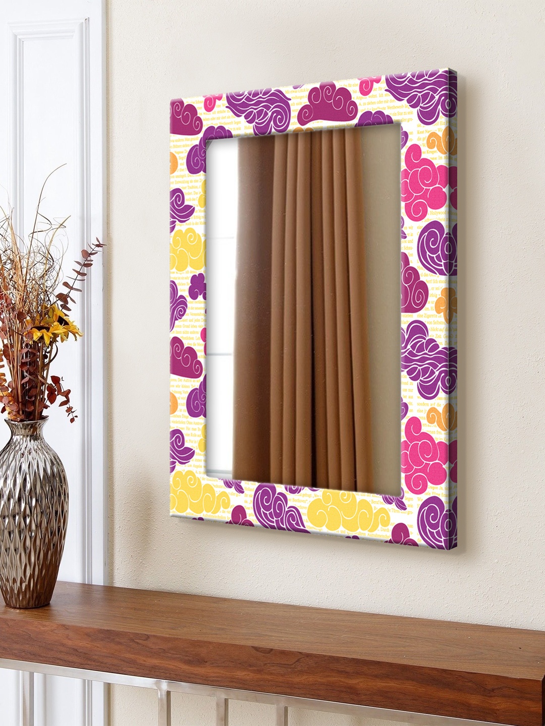 

999Store Multicoloured Printed MDF Wall Mirror, Multi