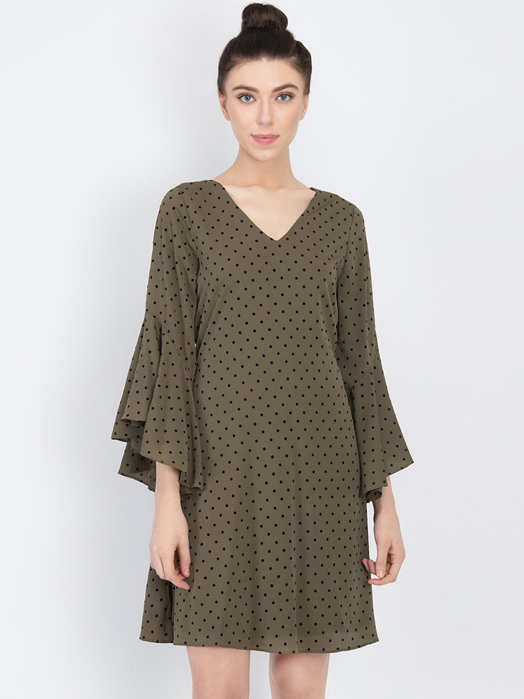 

NIZA Women Olive Green Printed A-Line Dress