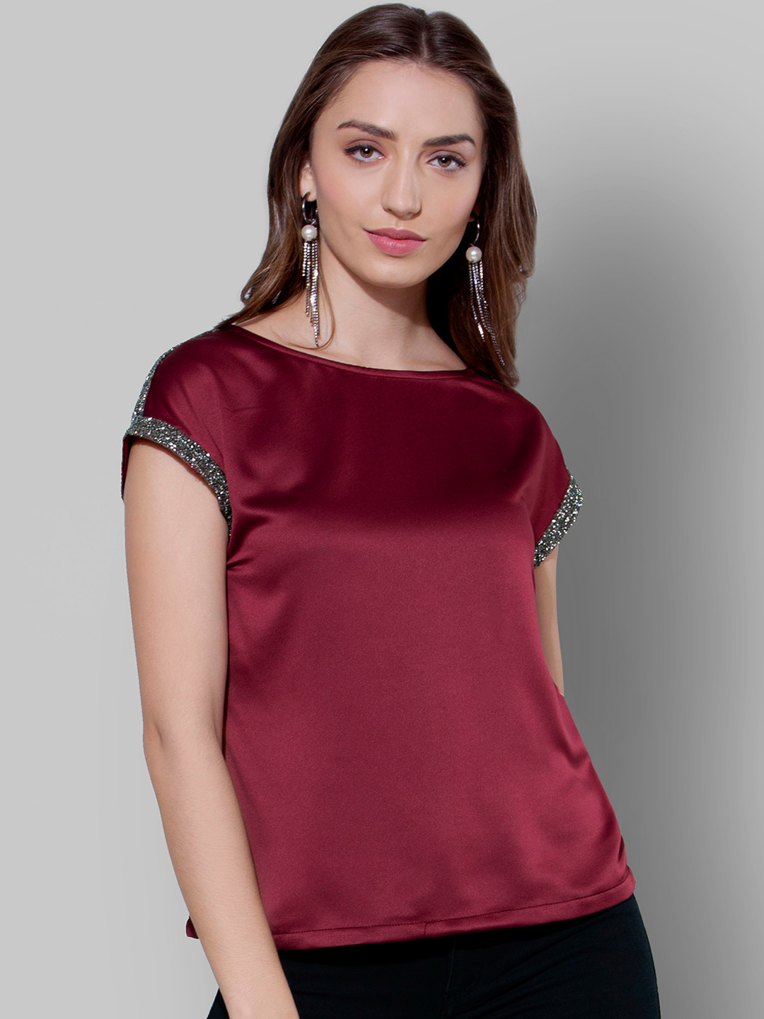 

FabAlley Women Maroon Solid Top