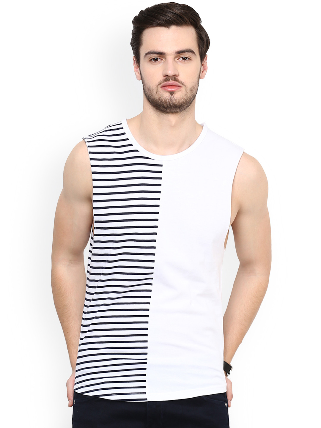 

Hypernation Men White Striped Round Neck Pure Cotton T-shirt