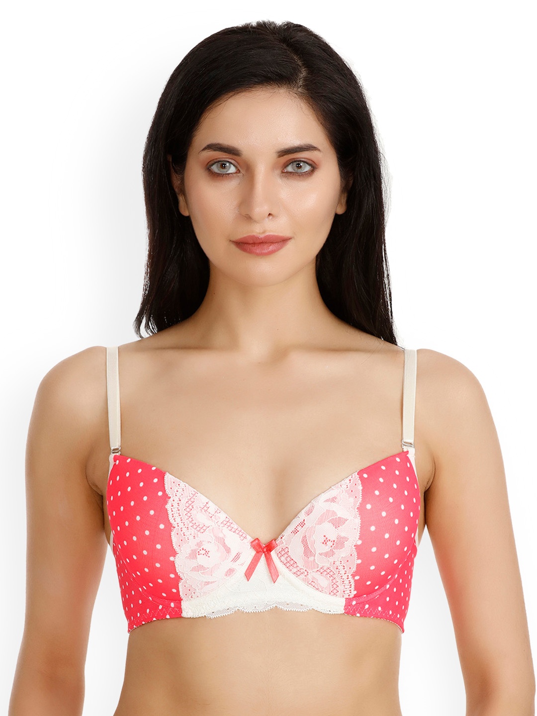 

Zivame Pink & White Lace Underwired Lightly Padded T-shirt Bra ZI1392FASH