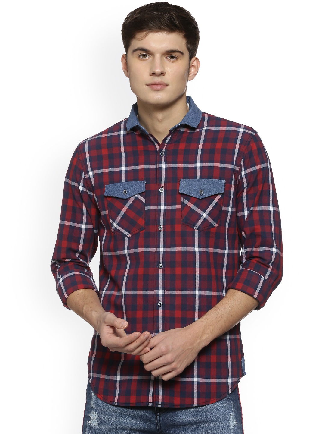 

Campus Sutra Men Red Regular Fit Checked Casual Shirt