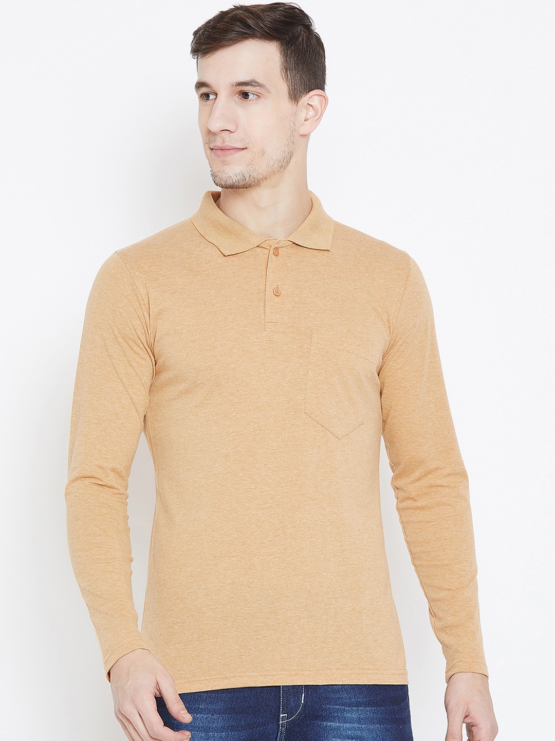 

Camey Men Beige Solid Polo Collar Slim Fit T-shirt