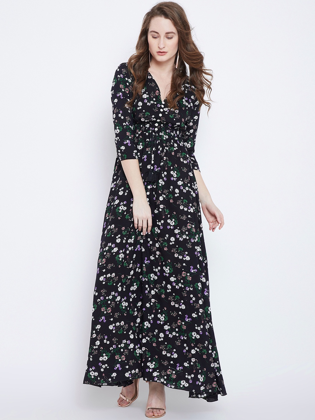 

Berrylush Women Black Floral Printed Maxi Dress