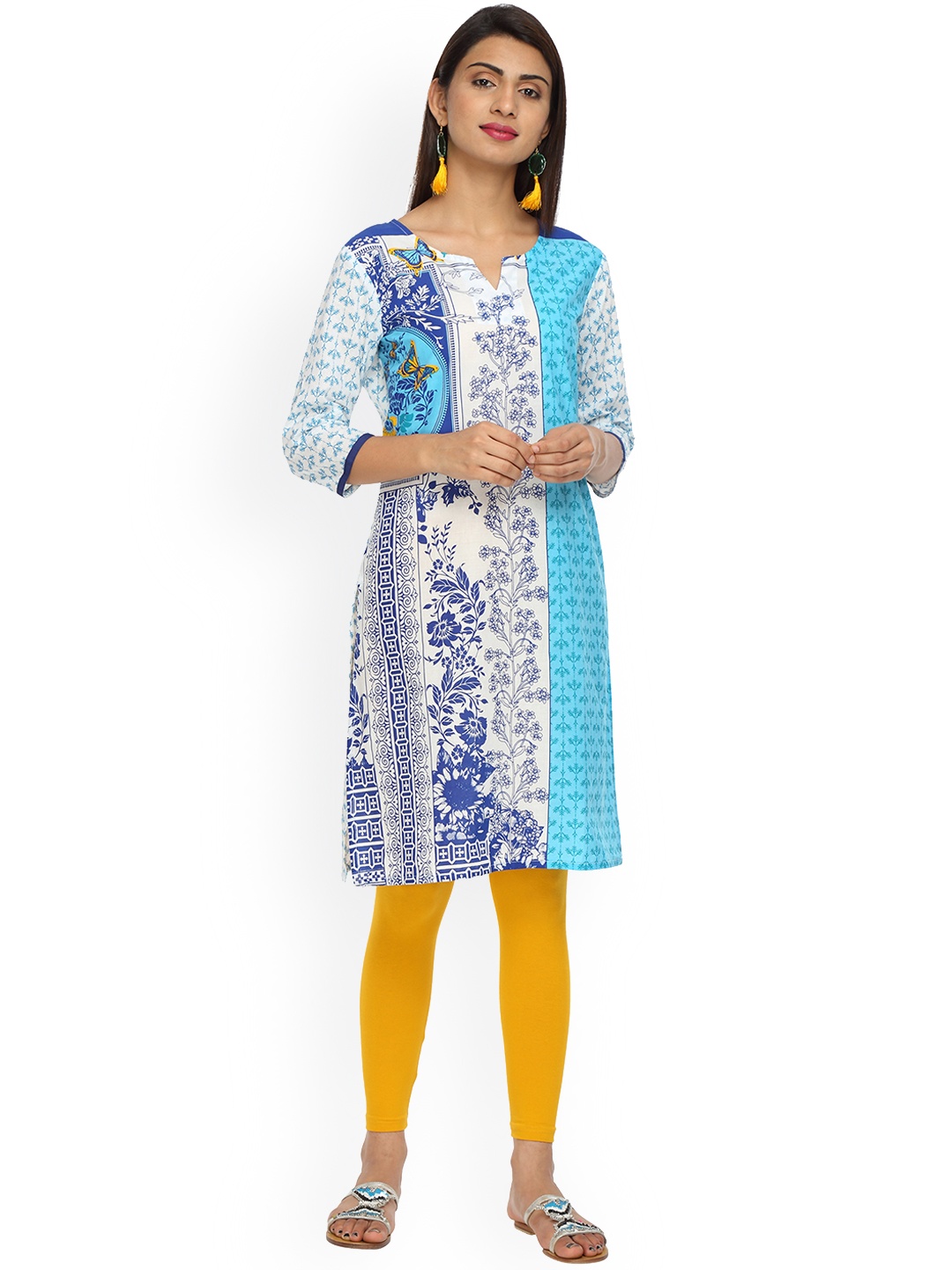 

Alena Women Blue Floral Print Straight Kurta