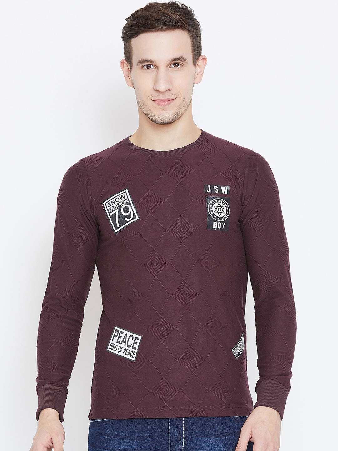 

Camey Men Maroon Printed Round Neck Slim Fit T-shirt