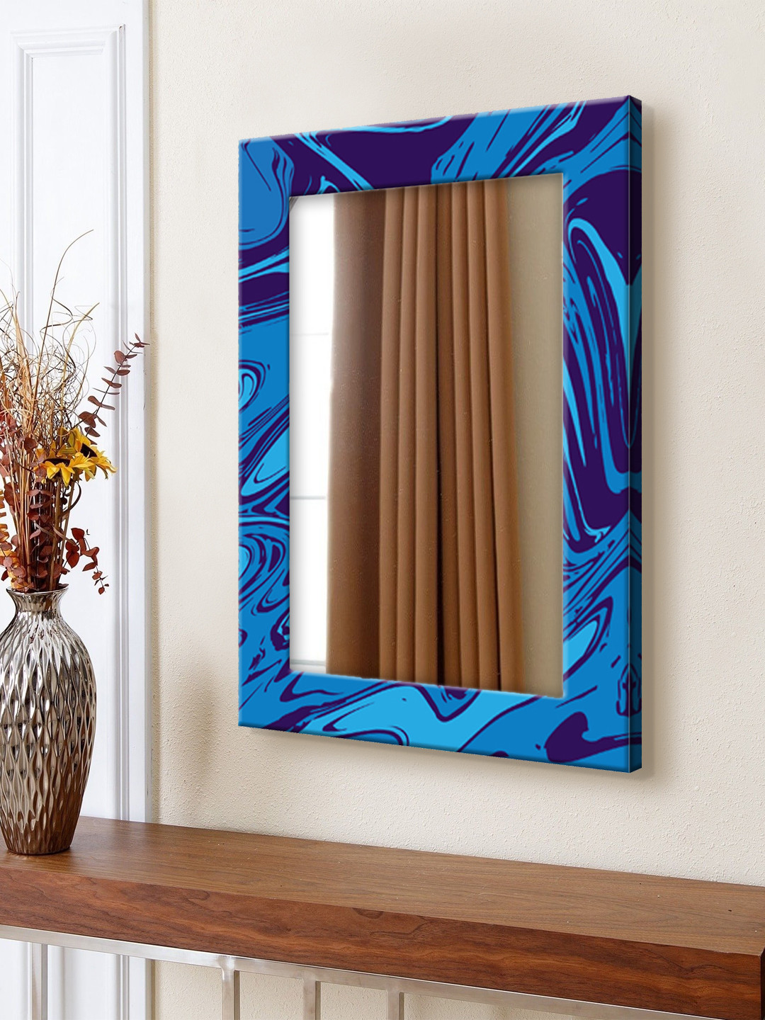 

999Store Blue Printed MDF Wall Mirror