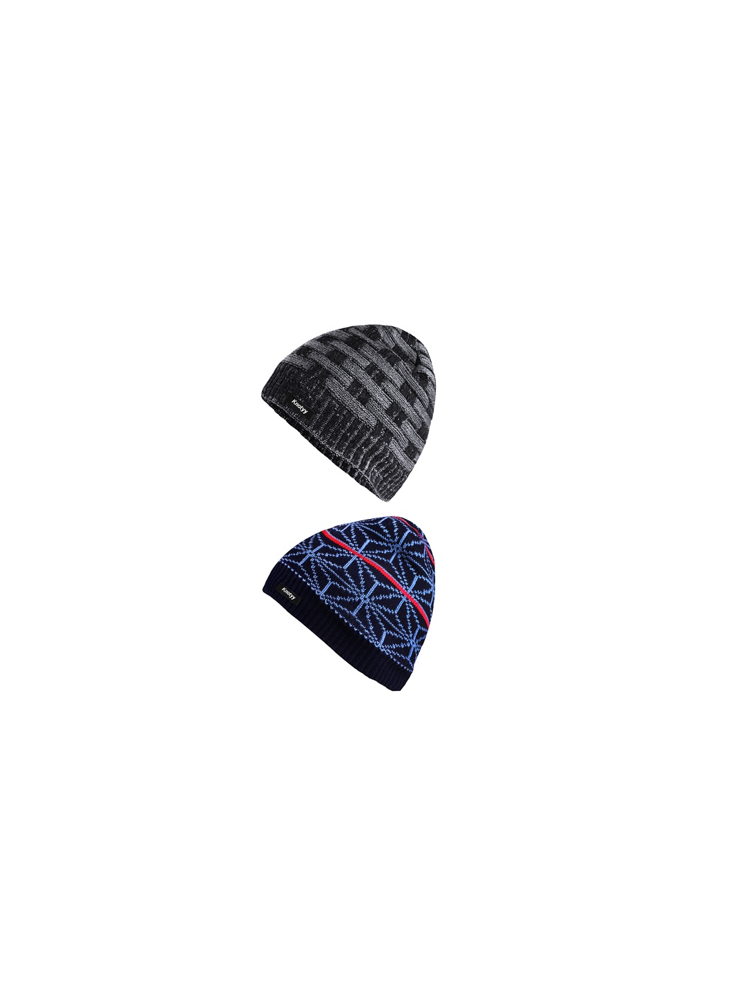 

Knotyy Men Set of 2 Multicoloured Self Design Beanies, Multi