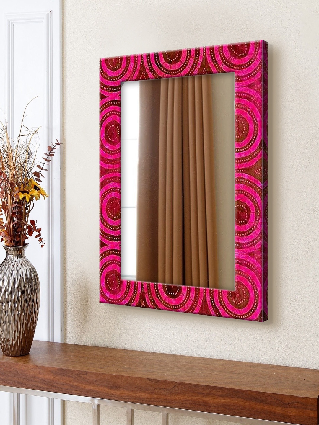 

999Store Pink & Brown Printed MDF Wall Mirror