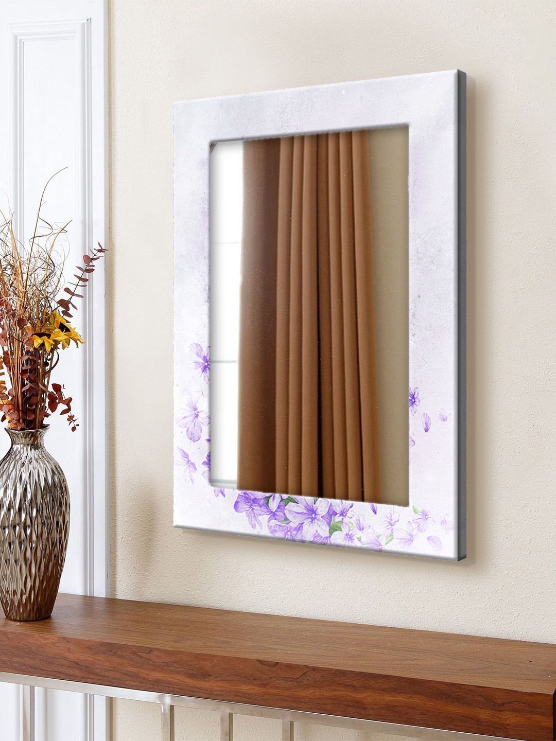 

999Store Purple & White Printed MDF Wall Mirror