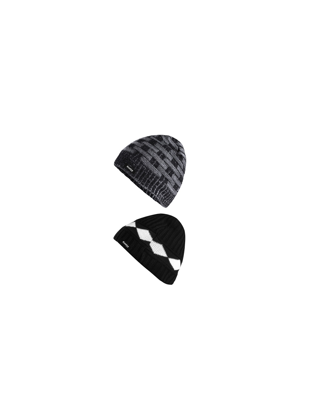 

Knotyy Men Black & Grey Self Design Beanie