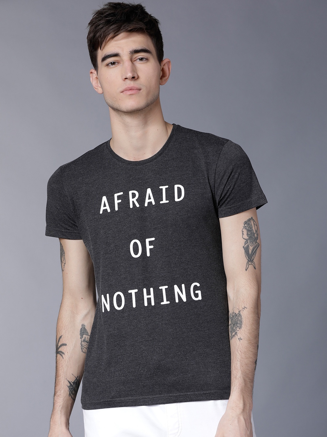 LOCOMOTIVE Men Black Printed Round Neck T-shirt