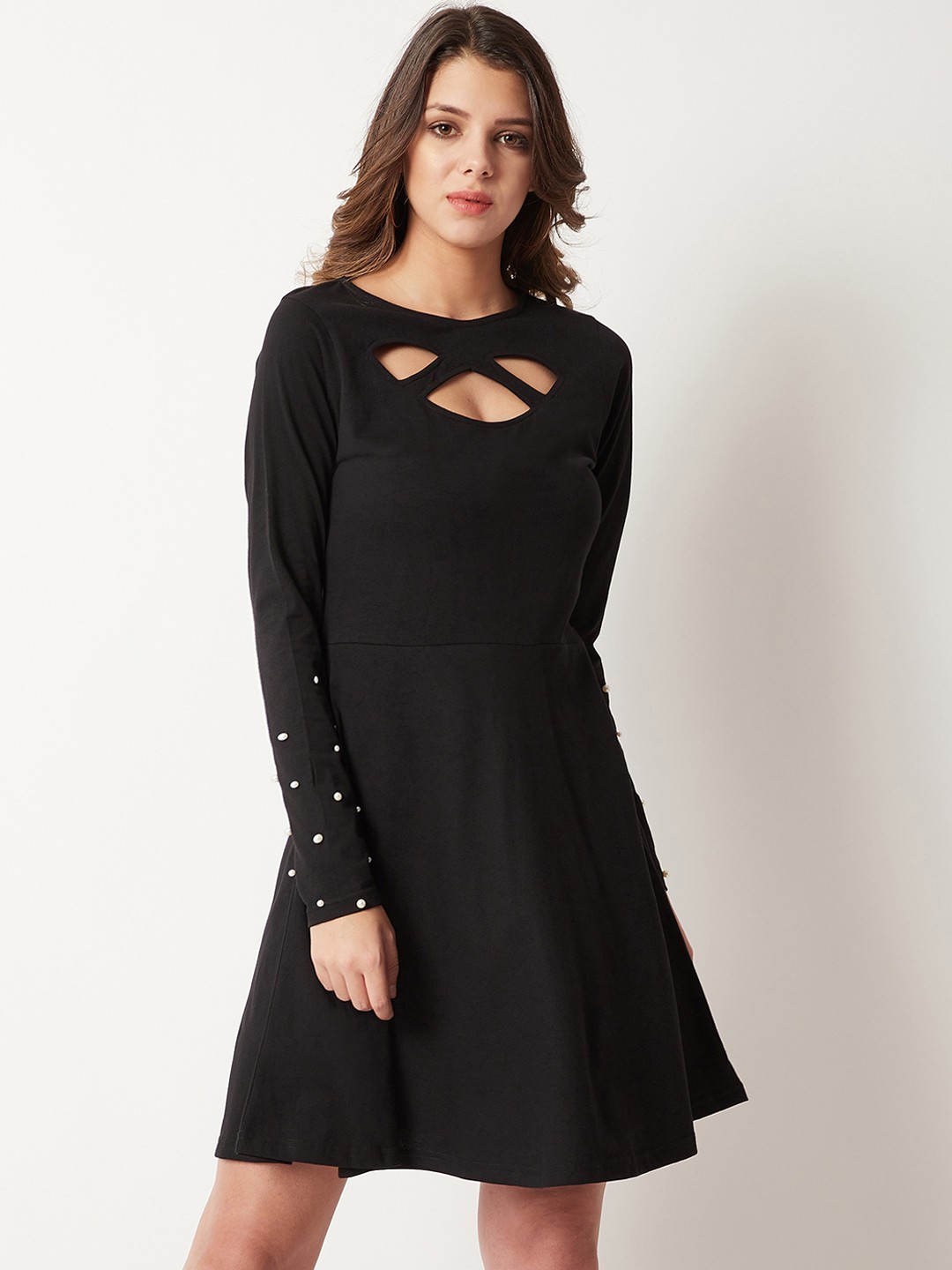 

Miss Chase Women Black Solid Fit and Flare Dress