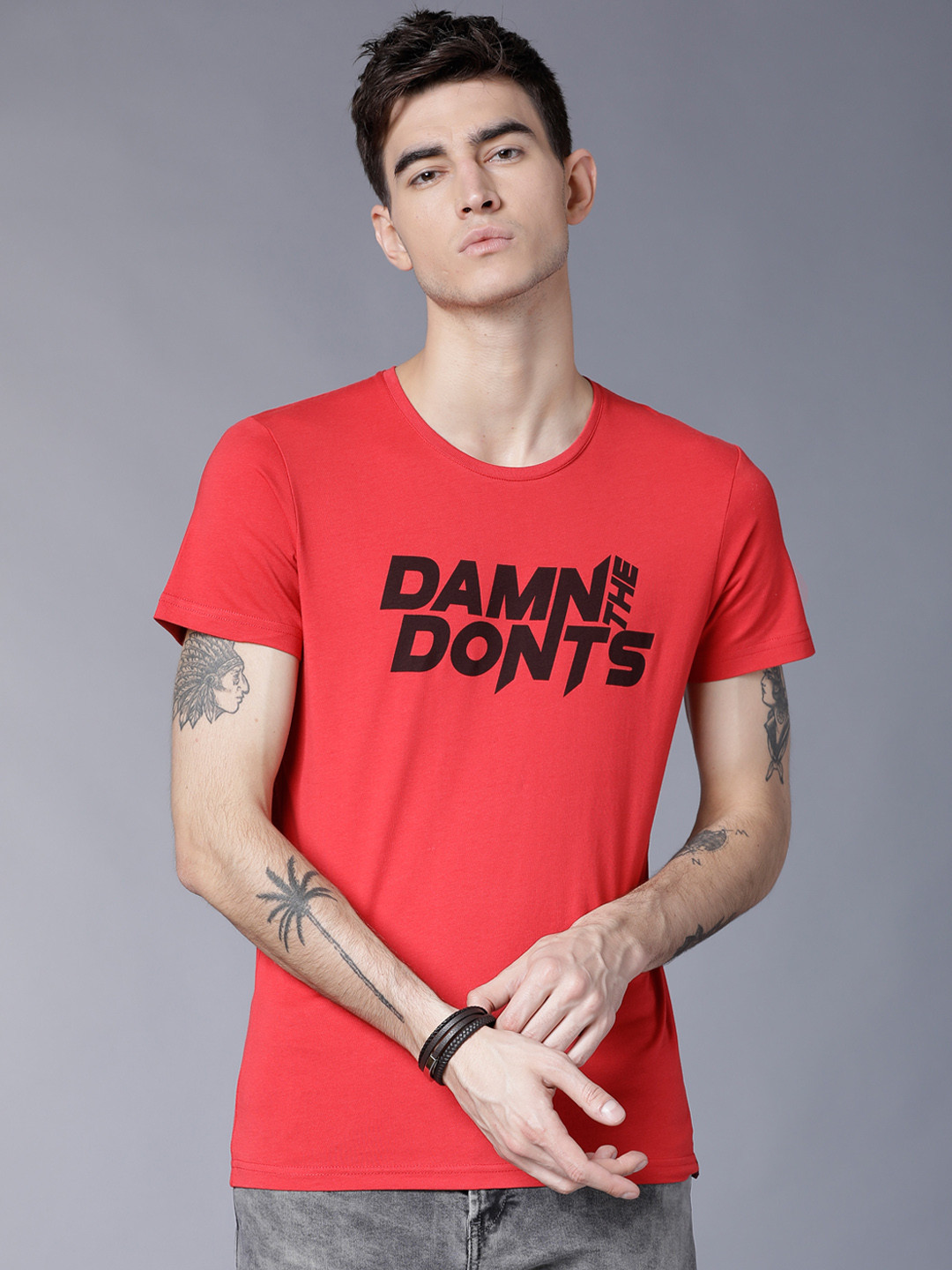 

LOCOMOTIVE Men Red Printed Round Neck T-shirt