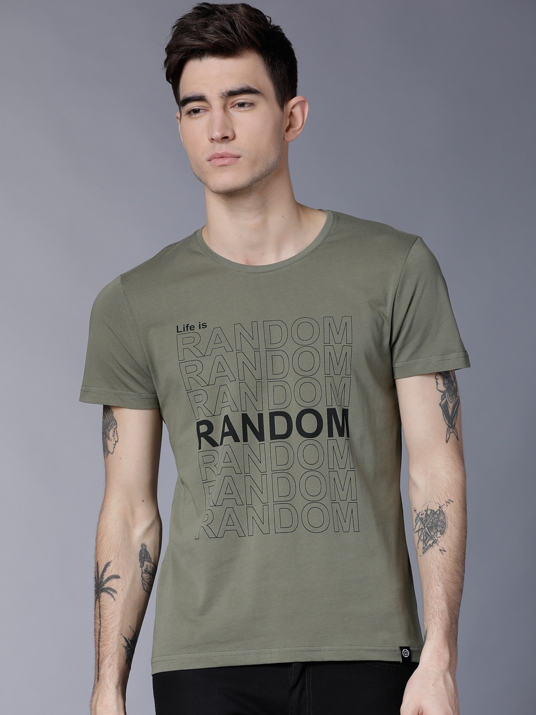 LOCOMOTIVE Men Olive Green Printed Round Neck T-shirt