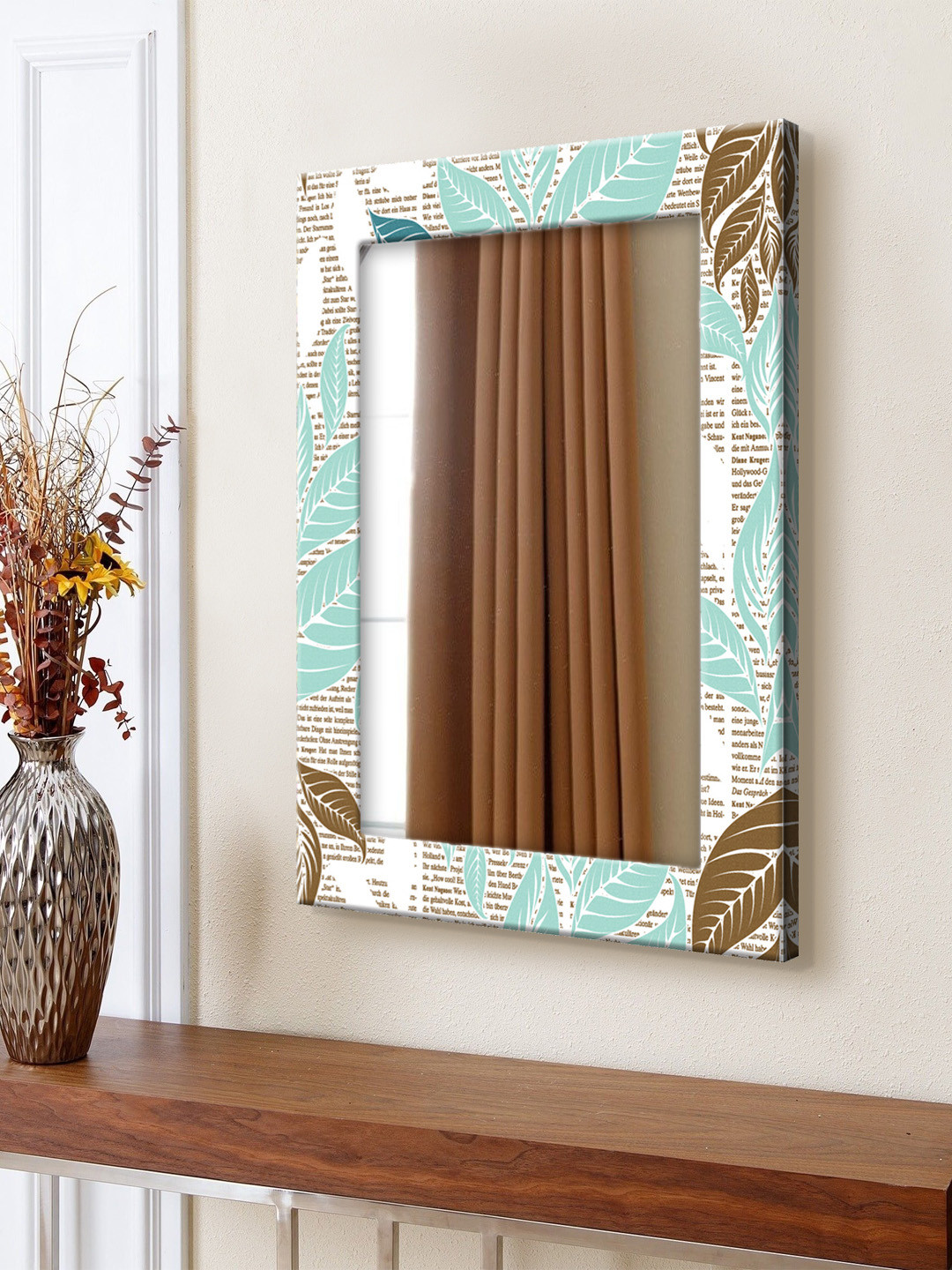 

999Store Blue & White Printed MDF Wall Mirror