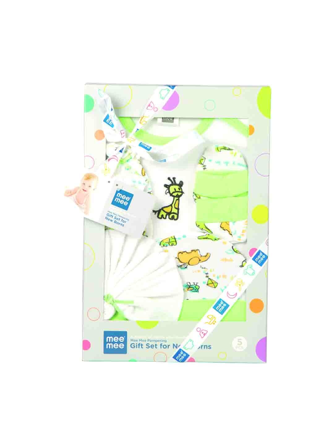 

Mee Mee White & Green Printed 7-Piece Baby Gift Set