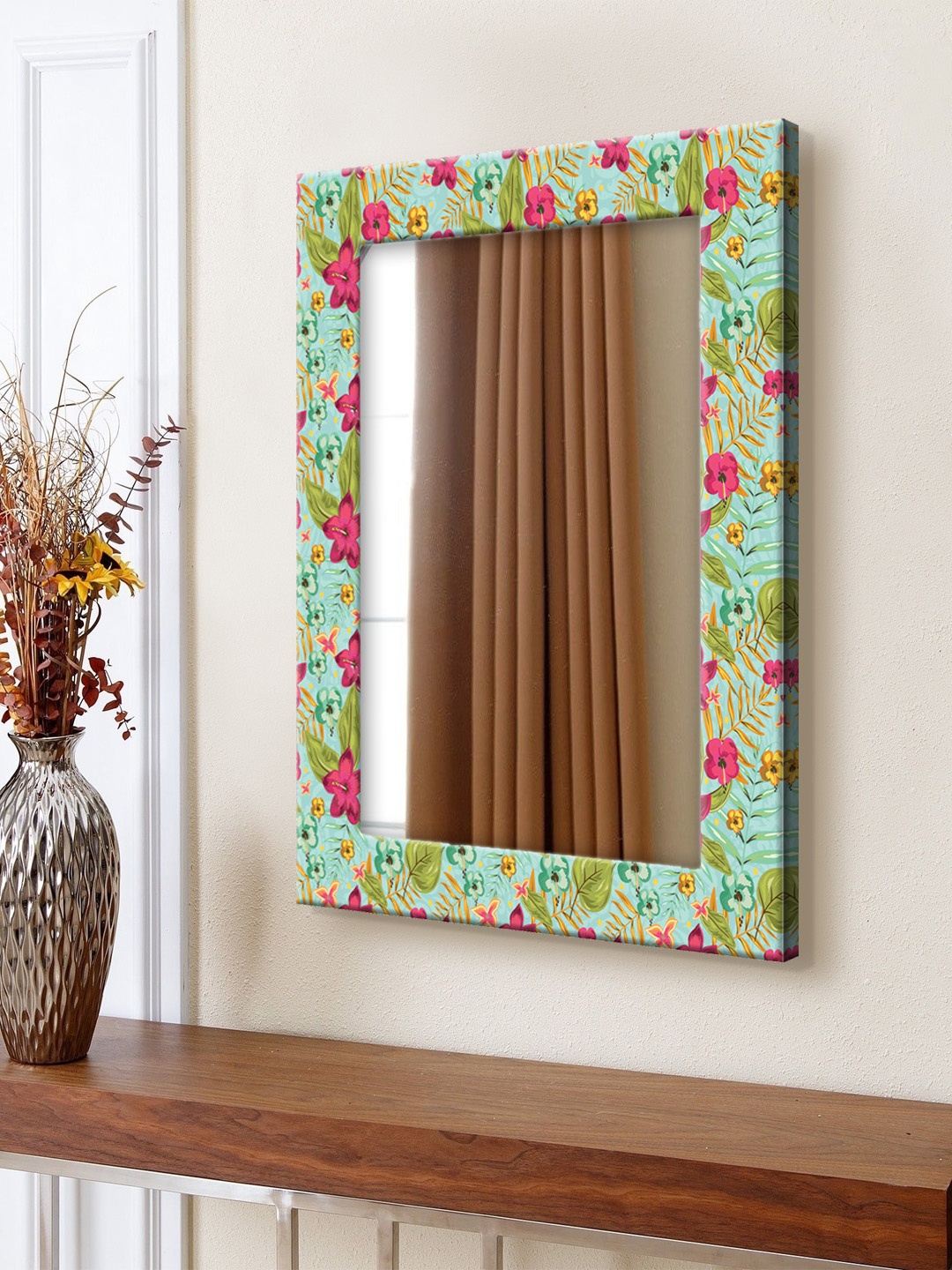

999Store Green & Blue Printed MDF Wall Mirror