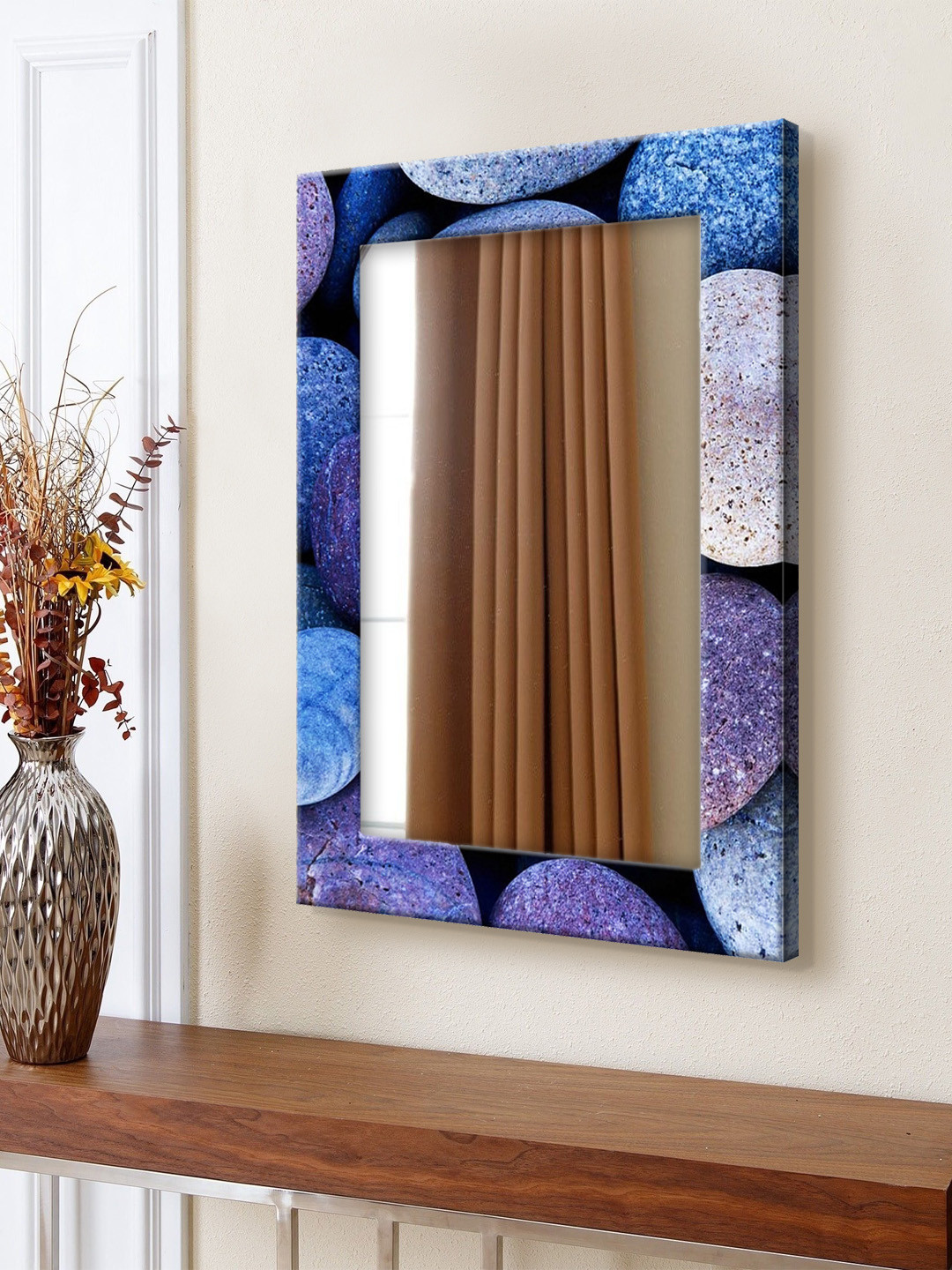 

999Store Purple & Blue Printed MDF Wall Mirror