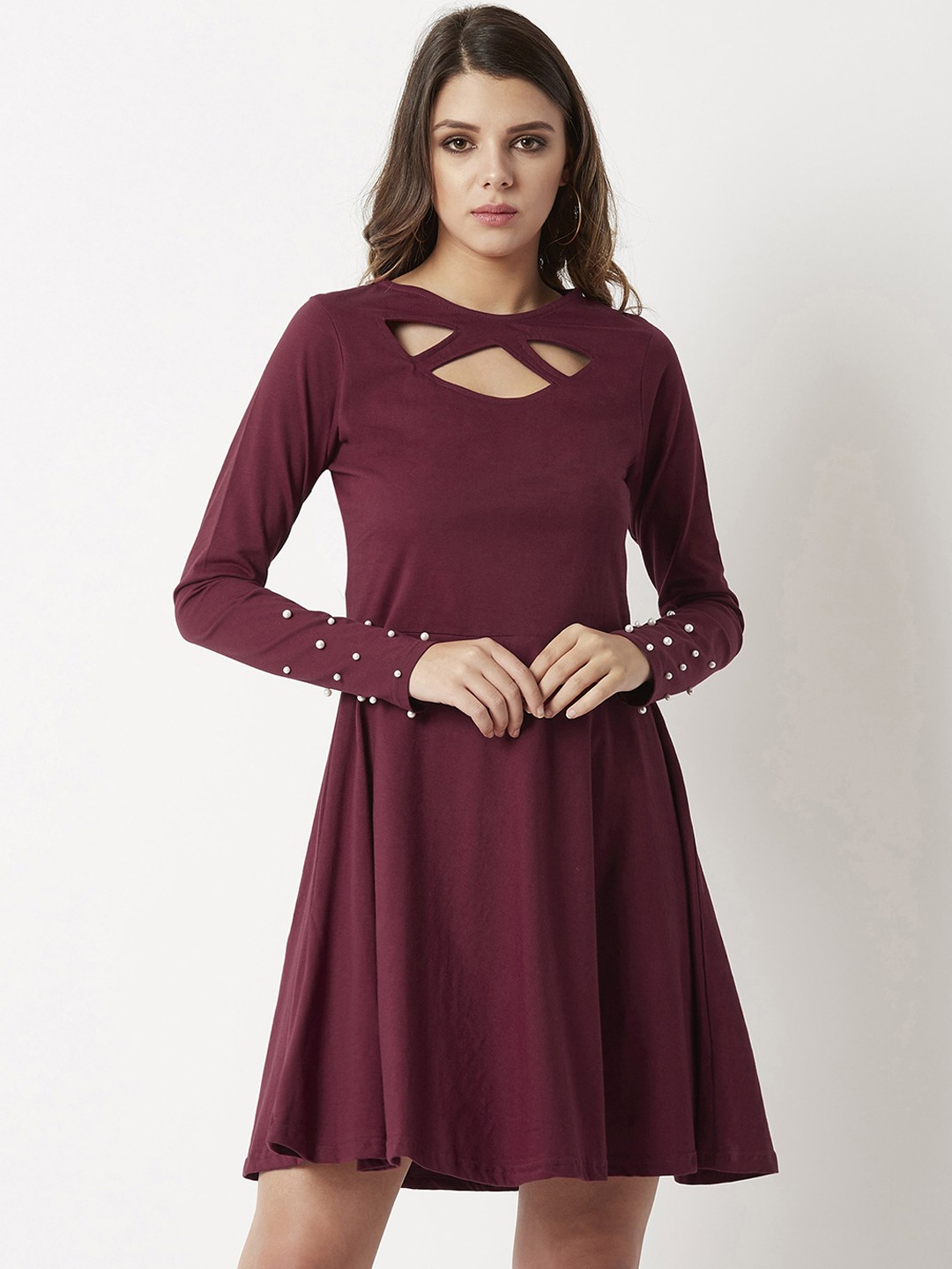 

Miss Chase Women Maroon Solid Fit and Flare Dress