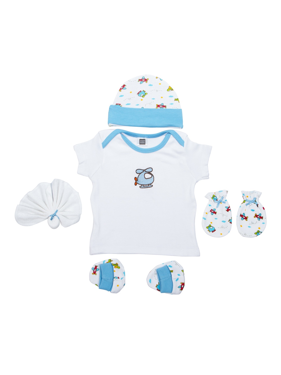 

Mee Mee White & Blue Printed 5-Piece Baby Gift Set