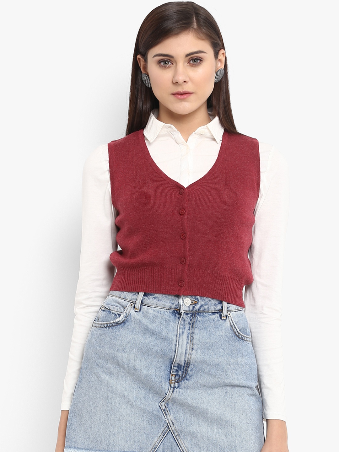 

Monte Carlo Women Maroon Solid Cardigan