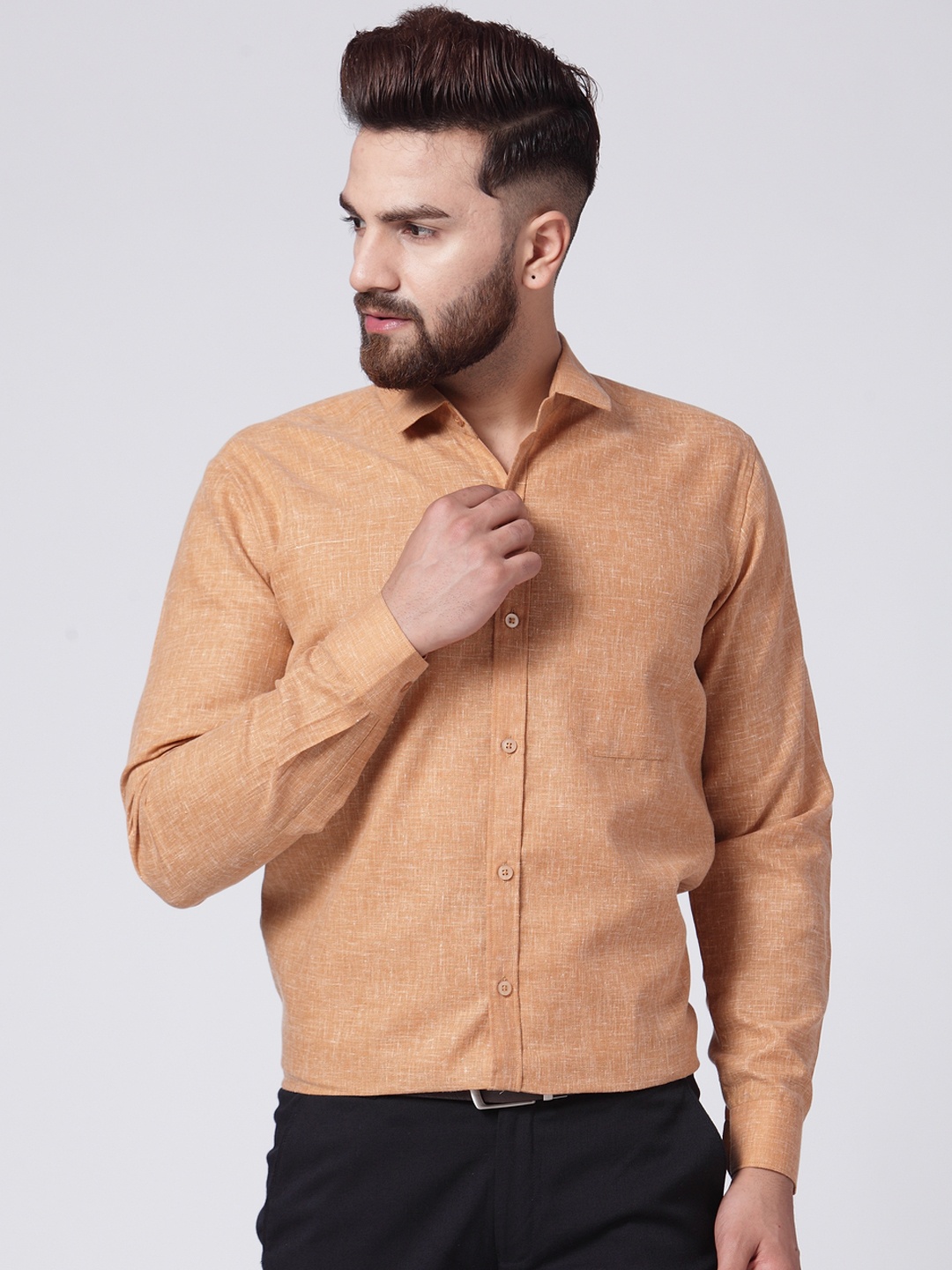 

JAINISH Men Rust Orange Classic Slim Fit Self Design Formal Shirt