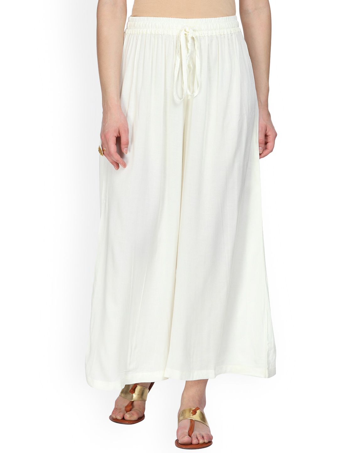 

Alena Women Off-White Wide Leg Solid Palazzos